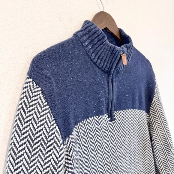 Hope & Henry Coastal Preppy Herringbone Organic Cotton Quarter Zip Sweater L A38 - Picture 3 of 9